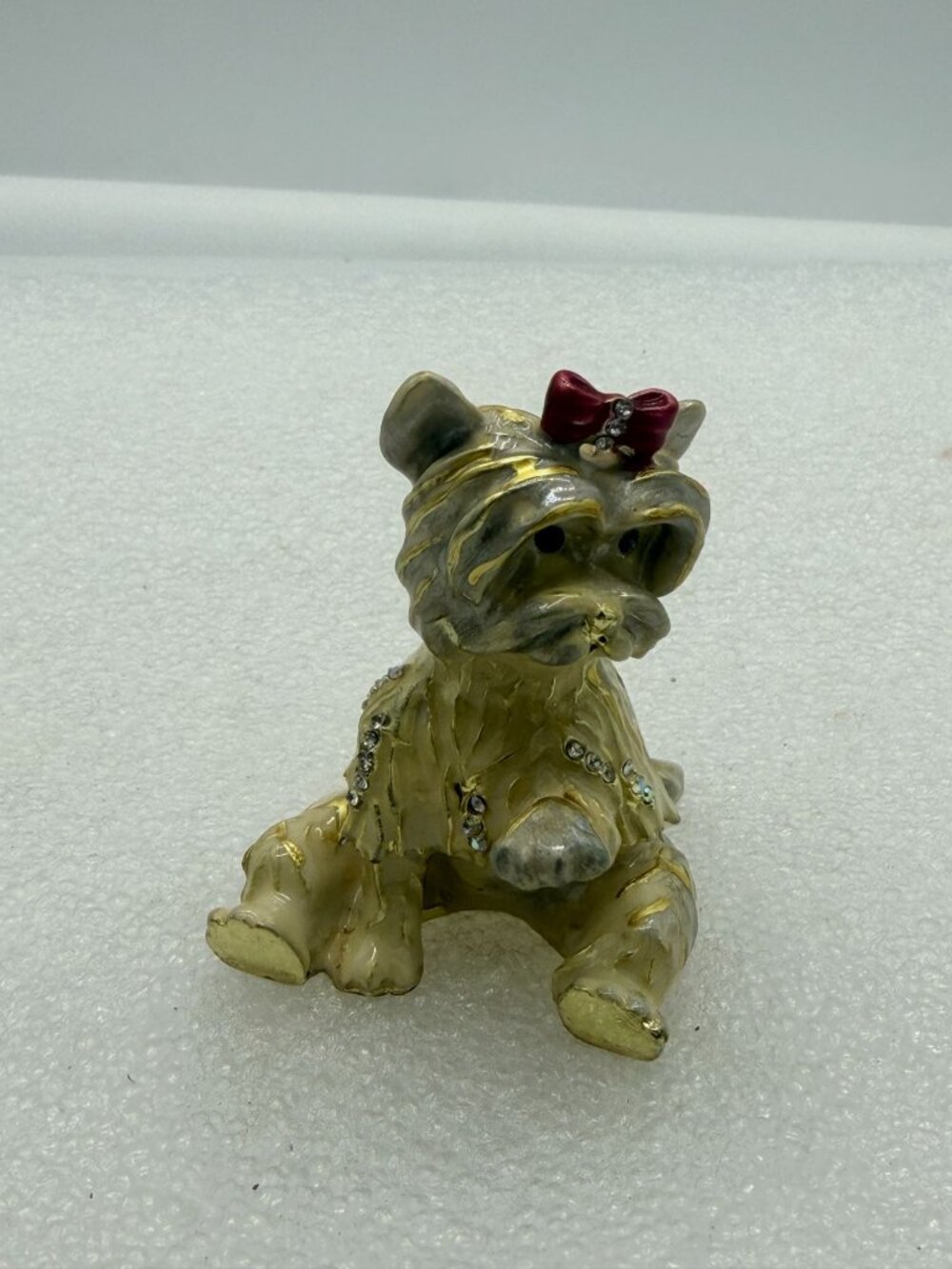 Enamel Metal Trinket Box Sitting Westie Dog in Red Bow